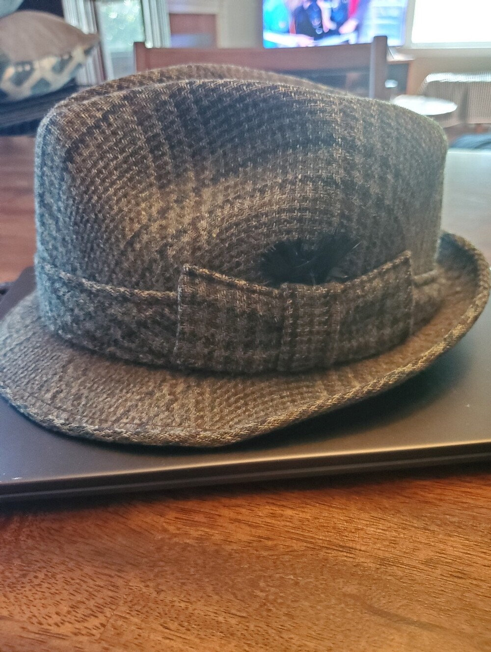 Scottish Plaid Fedora Hat with Feather Accent